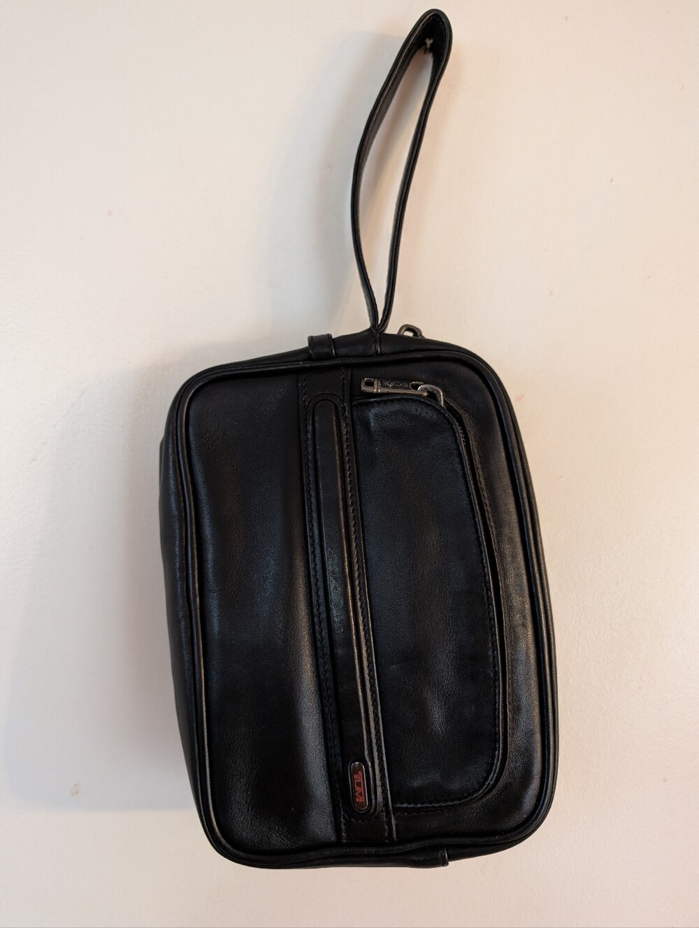 Tumi All Leather Black Clutch/ Wristlet/ Toiletry Bag
